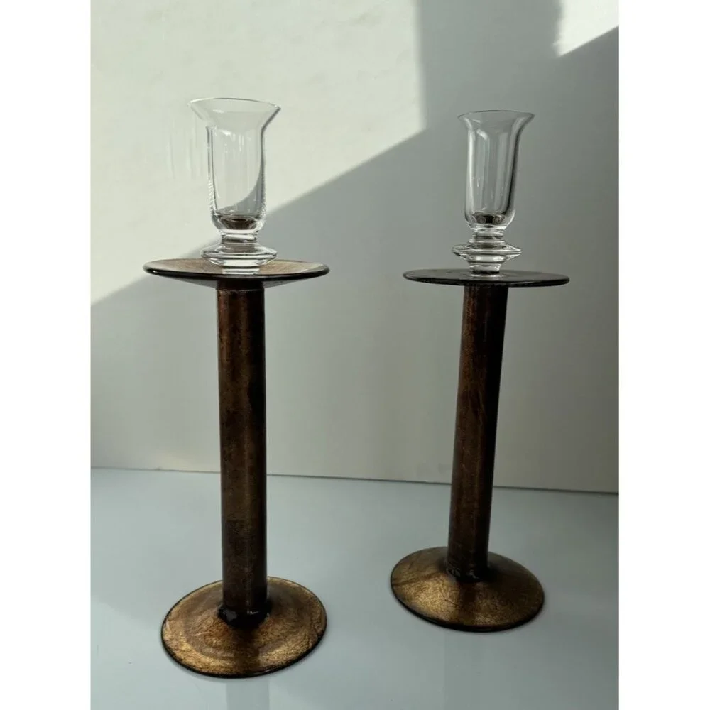 Crate & Barrel Renaissance Candle Holder Pair Made in Italy 12
